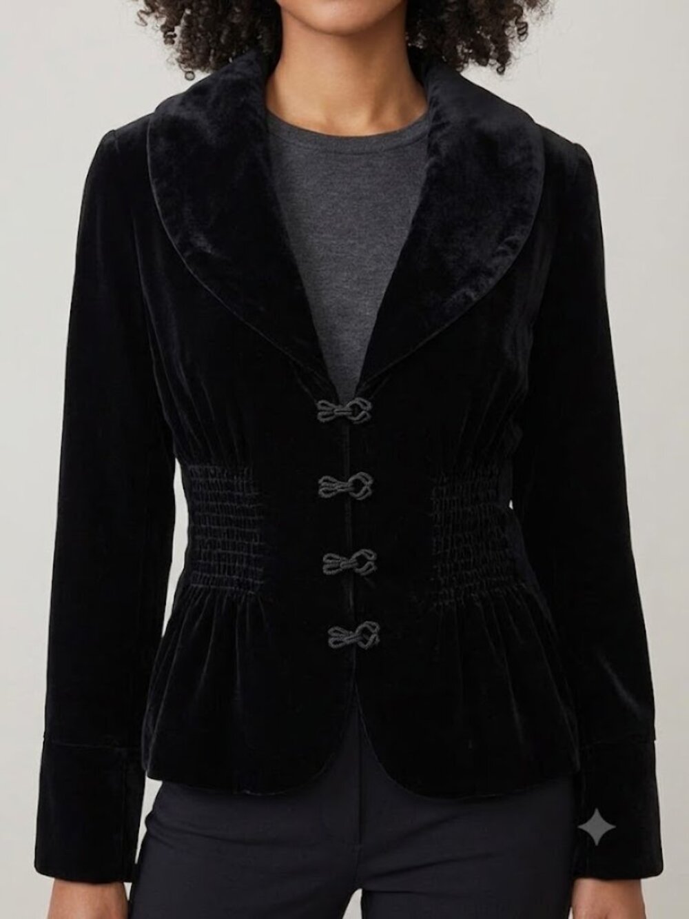 Etcetera Black Velvet Frog Closure Jacket Blazer 6 Smocked Peplum Whimsigoth